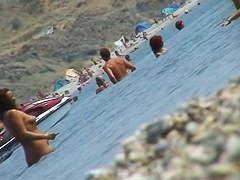 Girls caught going in and out of the water with a spy cam