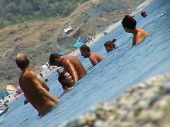 Girls caught going in and out of the water with a spy cam