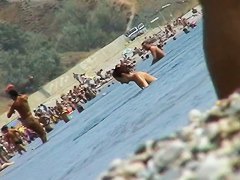 Girls caught going in and out of the water with a spy cam