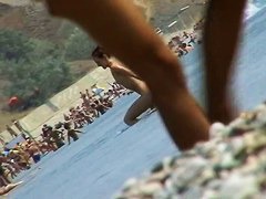 Girls caught going in and out of the water with a spy cam