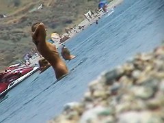 Girls caught going in and out of the water with a spy cam