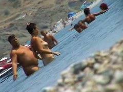 Girls caught going in and out of the water with a spy cam
