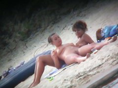 Naked brunette woman nude beach candid video