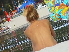 Lewd hunter with beach spy cam records sexy nudist girl