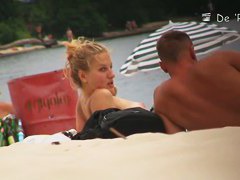 Blonde model on the nude beach voyeur video