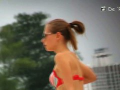 Blonde model on the nude beach voyeur video