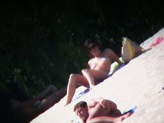 This beach is like a heaven for oiled big tit hunter