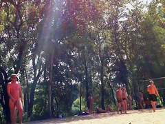 Naked valley at the nudist beach with girls and audlts