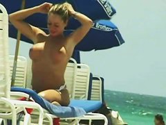 Aroused nipples on a nude beach vid