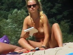 Candid tits and shaved pussy spread from hot nudist babe