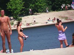 Perfect day with nude girls on the hot summer beach