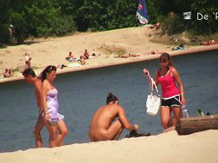 Perfect day with nude girls on the hot summer beach