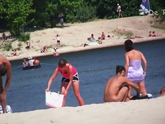 Perfect day with nude girls on the hot summer beach