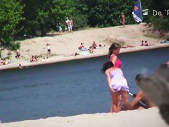 Perfect day with nude girls on the hot summer beach