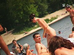 Real beach voyeur video with sexy European babes