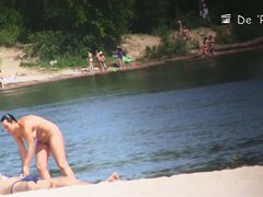 Skinny teens and busty mature babes at nudist beach