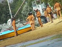 Russian nudist beach with couples sunbathing sweet