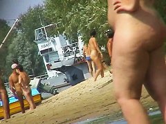 Russian nudist beach with couples sunbathing sweet