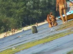Russian nudist beach with couples sunbathing sweet