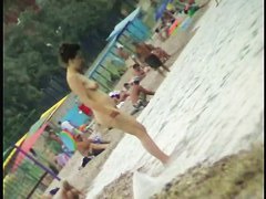 Hidden cam on a nudist beach shows men and women