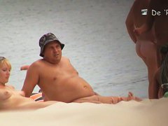 Blonde mature chick is naked at the beach