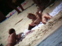 Naked mature babe captured by voyeur nudist beach