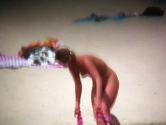 Hot wife flaunts her bushy muff on a nudist beach