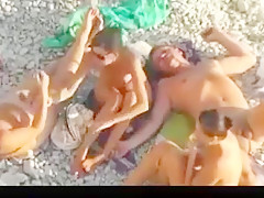 Nude beach - two hot couples playing