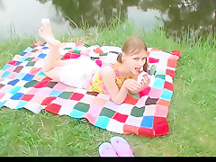 college girl beata outdoor pee cucumber fucking