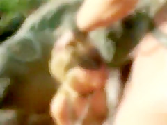 Two bitches in bondage blow their stiff master and gets fucked outdoors