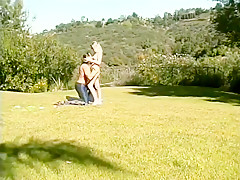 Pale blondie with a cute little ass gets pounded hard outdoors