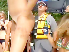 Spring break for college coeds outside and flashing for beads