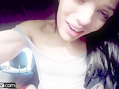 Teen Sadie Blake POV blowjob in a public car