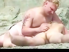 Nude beach - cute little puffy tits blond college girl with bf