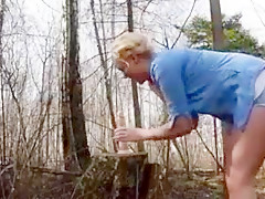 Cute college girl anal dildo ride outdoors