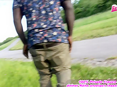 Outdoor threesome fuck with german teen kamikatzerl and big black cock