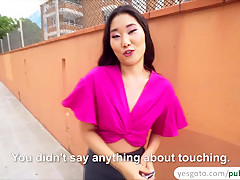 Petite asian babe Katana flaunts perky ass for cash