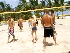 Hot young beach stud pounds girls.
