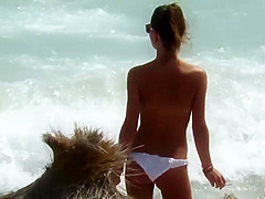 I can't wear a bra because of new tattoo! Beach Voyeur