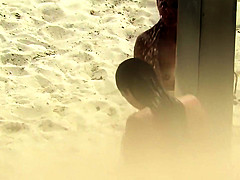 I can't wear a bra because of new tattoo! Beach Voyeur