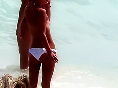 I can't wear a bra because of new tattoo! Beach Voyeur