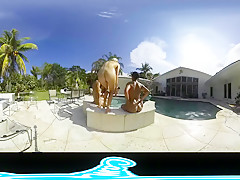 Lesbian Virtual Reality Show, squirting outdoors by the pool