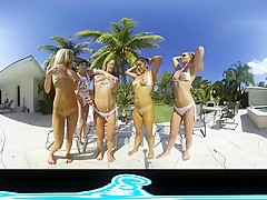 Lesbian Virtual Reality Show, squirting outdoors by the pool