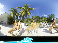 Lesbian Virtual Reality Show, squirting outdoors by the pool