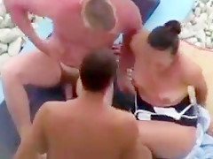 Nude Beach - Loving Little Tits Bareback MMF Threesome