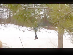 college girl peeing outdors in the snow