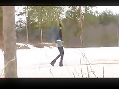 college girl peeing outdors in the snow
