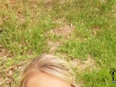 Teen blonde Chlo Toy masturbates in backyard