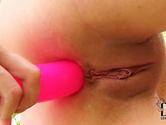 Teen blonde Chlo Toy masturbates in backyard