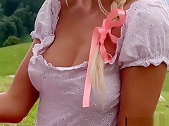 Blonde teens toying twats outdoors